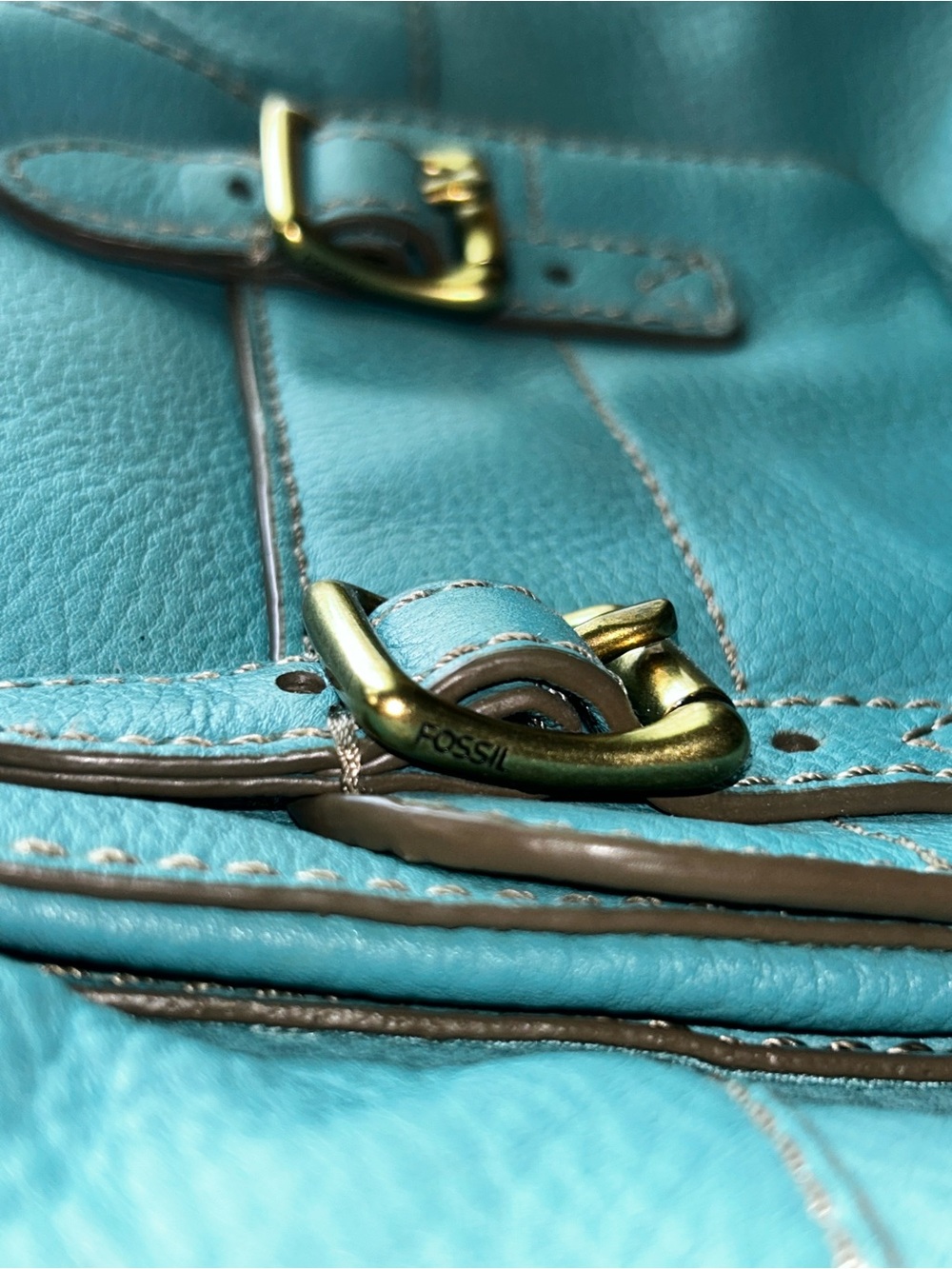 Vintage Fossil Teal Blue Pebbled Leather Shoulder Hobo Bag - Picture 9 of 16